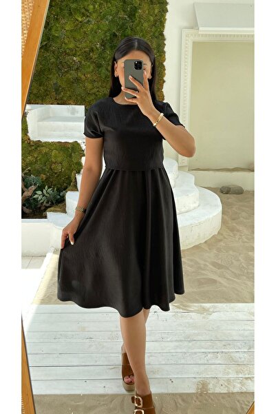 Nida Boutique İki Parça Görünümlü Cepli Astarlı Kısa Kollu Elbise
