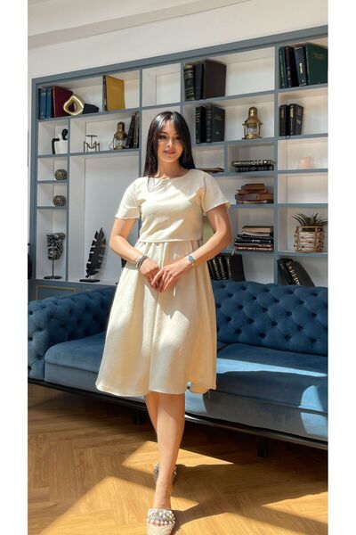 Nida Boutique İki Parça Görünümlü Cepli Astarlı Kısa Kollu Elbise