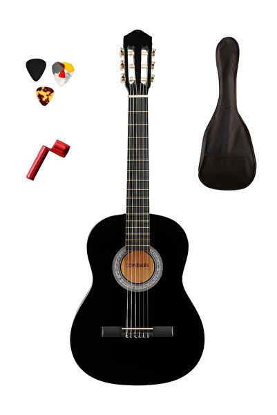 gonzales 4/4 Siyah Klasik Gitar Seti – Kılıf, Pena, Burgu Çevirici Dahil