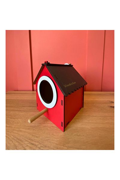 WoodenZoo Wooden Decorative Bird House Nest, Nest, Balcony, Garden Accessory Set of 5 (Red)