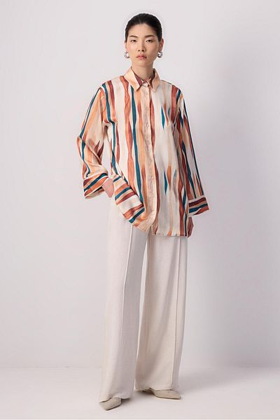Touché Privé Striped Pattern Satin Shirt