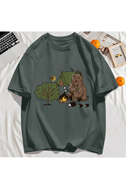 StartMore Y2K Vintage T-Shirt Tee Camping Cartoon Bear Print