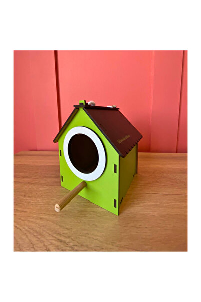 WoodenZoo Wooden Decorative Bird House Nest, Nest, Balcony, Garden Accessory Set of 5 (Green)