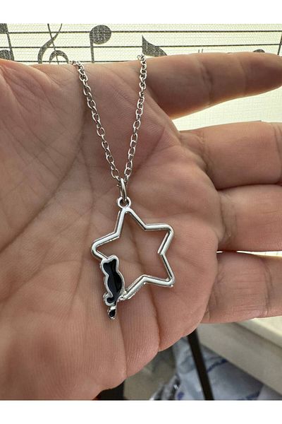 Herşey Nota Gothic Unisex Necklace with Star Star Cat Figure – the Meeting of Mystery and Magic
