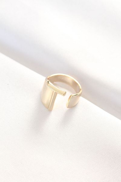 Skygo Gold Color Adjustable Ring with Letter t - Tj-Byk3158