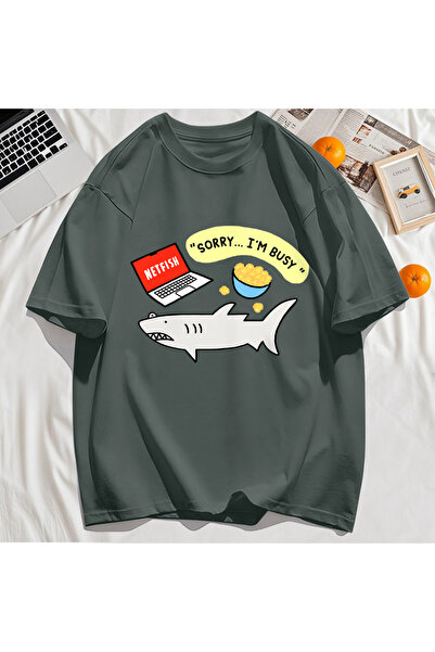 StartMore Y2K Vintage T-Shirt Tee Sorry Busy Fish Pattern Print