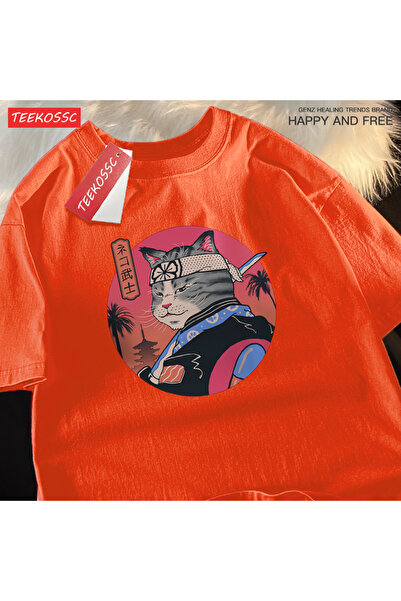 StartMore تي شيرت Y2k Vintage تي شيرت ياباني هاراجوكو سيف الساموراي القط