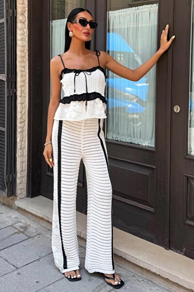 WeShaya Γυναικείο Σετ Πλεκτό Μακρύ Εκρού Βαμβακερό Πολυεστερικό Ζαρτιέρες