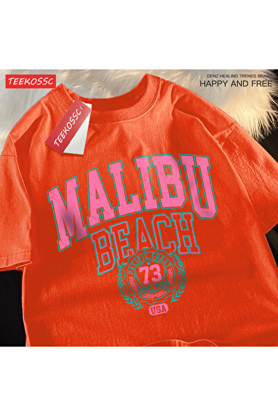 StartMore تي شيرت Y2k Vintage تي شيرت Malibu Beach بطباعة حروف بسيطة