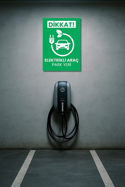 Pamukçu Ambalaj Attention Electric Vehicle Parking Warning Sign (25X35 cm - 3.5 mm Thick Decota, Uv Printing)