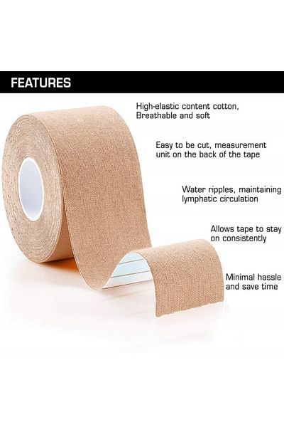 TrioStore Bandă kinesiologică elastică, SUPER TRENDS®, impermeabilă, fără latex, 5 cm x 5 m, bej