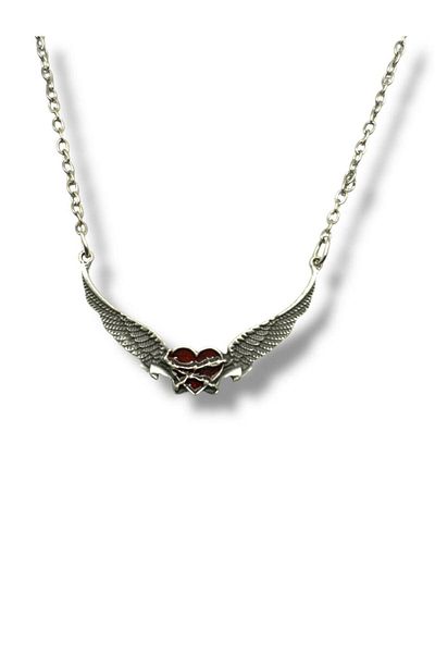 Herşey Nota Angel Wings Red Heart Figured Unisex Necklace – Symbol of Passion and Protection