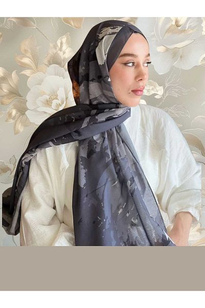 Freeista Dark Gray Ocean Pattern Lina Shawl 2507132034