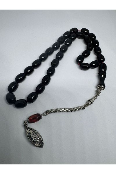 Tesbih Dünyası Blood Red Amber Prayer Beads Alpaca Tassel Collectible