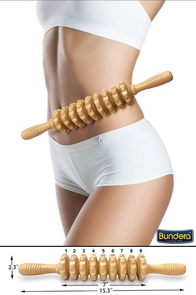 Bundera Massager Wood Handheld Roller Trigger Point Massage Stick Body Therapy Massaging Device