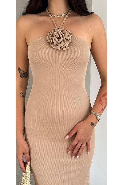 hipnoz butik Collar Rose Detail Midi Length Camisole Dress
