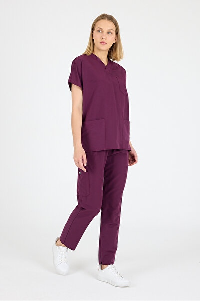 Raven Uniform Costum unisex cu mâneci liliac pentru asistentă medicală și doctor, uniformă pentru spital