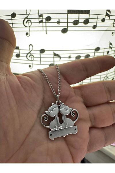 Herşey Nota Love Cats - Unisex Necklace with Cute Cat Figures - Romantic and Cheerful Design