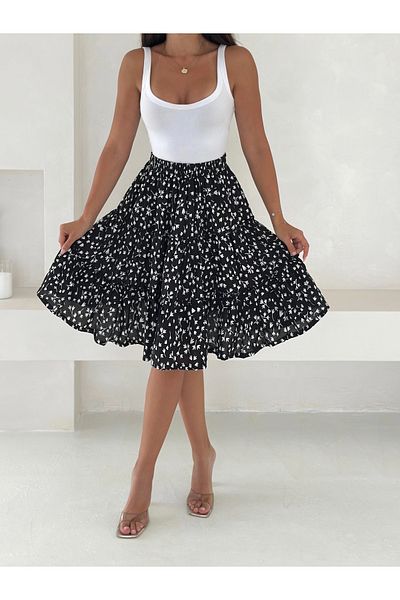 YUSUF CAN KARATAŞ KARATAŞ GİYİM Fusta elegantă cu talie înaltă cu imprimeu floral pentru femei - linie A, până la genunchi, modă de primăvară/vară