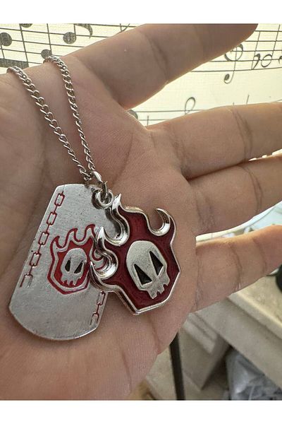 Herşey Nota Red Flame Patterned Bleach Tag Necklace with 60 cm Chain |   Unisex Anime Jewelry