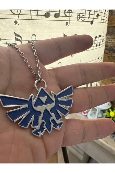 Herşey Nota Legend of Zelda Logo Blue Necklace with 60 cm Chain |   Anime Game Themed Unisex Accessory