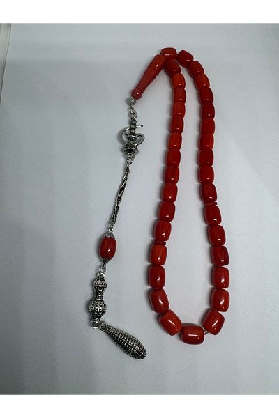 Tesbih Dünyası Orange Colored Special Dice Amber Prayer Beads Nargile Alpaca Tassel Special Collectible