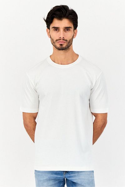 English Laundry Men Round Neck Short Sleeves Plain T-Shirt, Off White