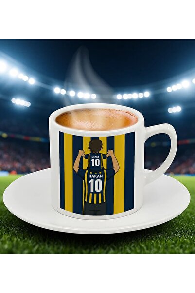 Bk Gift Kişiye Özel Baba&Çocuk Sarı-Lacivert Forma Tasarımlı Türk Kahvesi Fin...