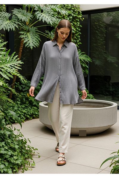 COMBİNE MİCHAİL New Season Women's Loose Cut Summer Shirt Gray