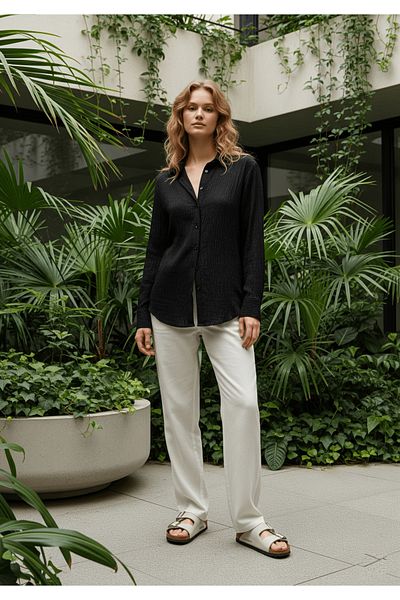 COMBİNE MİCHAİL New Season Women's Loose Cut Summer Shirt Black