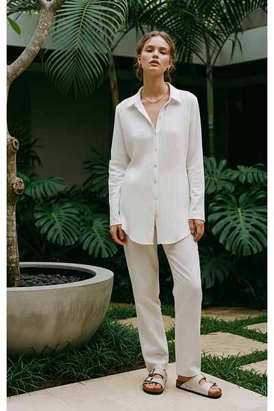 COMBİNE MİCHAİL New Season Women's Loose Cut Summer Shirt White