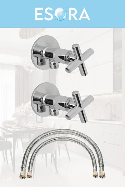 ESORA Chrome Luxury 2 Pieces of Ram  Tap + 2 Pieces of Flex Connection Hose