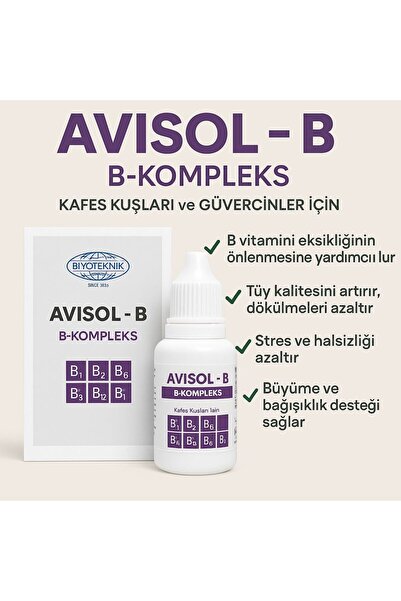 Biyoteknik Biyo Avisol-B - Kuşlar İçin Tüy Dökülmesine Karşı Vitamin Takviyes...