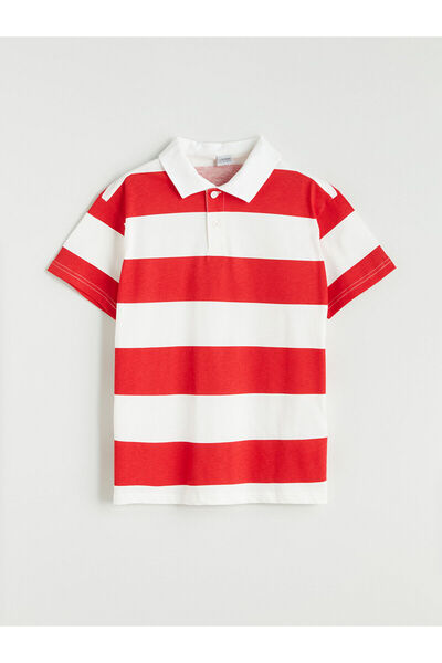 LC Waikiki Blaues gestreiftes Jungen-T-Shirt mit Polokragen