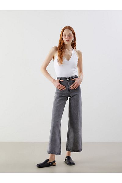 LC Waikiki Pantaloni de damă Wideleg Jean cu centură în talie