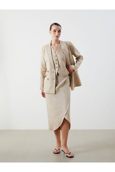 LC Waikiki Beige Elastic Waist 100% Linen Skirt