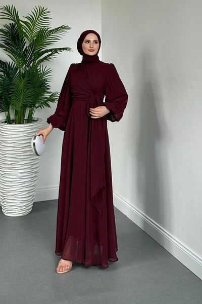 MERVEN AKYÜZ Onstantic Side Tie Dress Cherry Rot