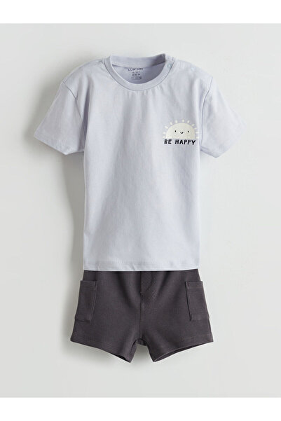 LC Waikiki Tricou și pantaloni scurți pentru băiețel, cu imprimeu liliac, set...