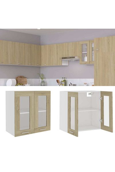 vidaxl Hanging Glass Cabinet Sonoma Oak 60x31x60 cm Engineered Wood