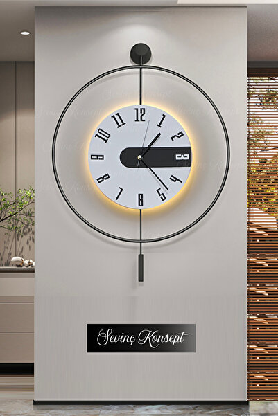 SEVİNÇ KONSEPT LED'li SİYAH Latin 3 Kristal Tiktok (BÜYÜK BOY 50 X 75 Cm), Modern Dekoratif Metal Duvar Saati