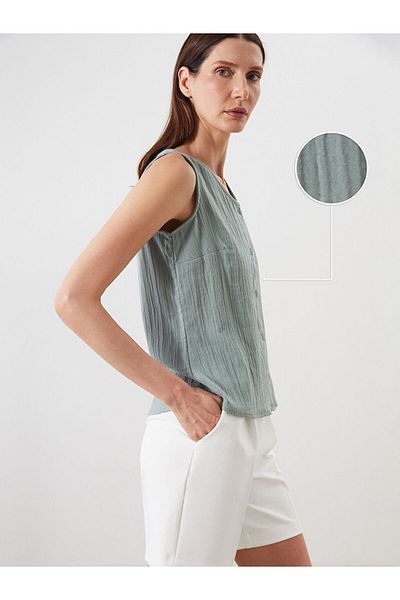 LC Waikiki Green U-Neck Textured Muslin Blouse