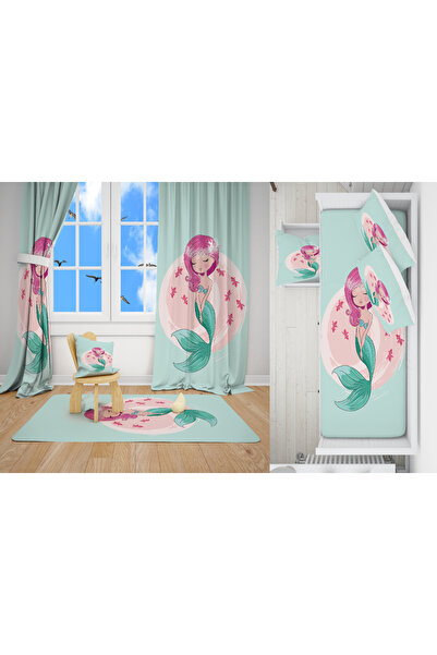 LovisaHome 🌊 Deniz Kızı Temalı Dijital Baskılı Çocuk Odası Halı, Fon Perde, ...