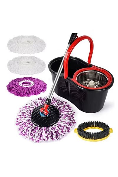 Generic Set Mop Rotativ Cu Cuva Din Inox, 4 Rezerve Diferite Perie Rosturi, Covoare Incluse