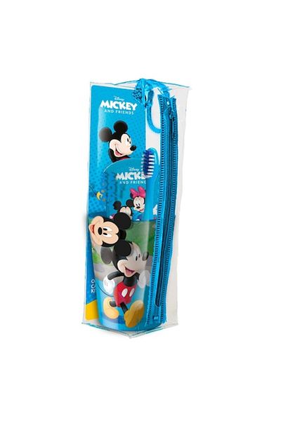 Mickey Mouse Mr.White Mickey Mouse Children's Travel Set Toothbrush with Suction Cup, Water Glass and Children's Toothpaste Ar