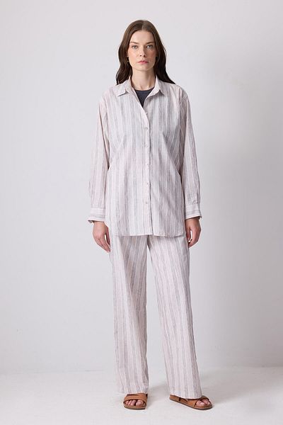 Touché Privé Linen Textured Striped Shirt Pants Set