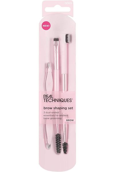 Real Techniques Brow Shaping Set, Spoolie, Brow Brushes, Tweezers, Dual-Ended Eyebrow Tools, 3Pcs