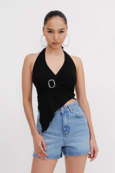 Addax Buckle Halter Neck Blouse B13972