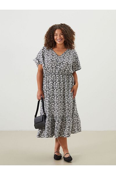LC Waikiki Mixed V-Neck Floral Waist Dress
