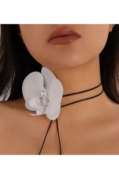 MutluBiDünya Vintage Orkide Choker Kolye Bağlamalı Orkide Kolye