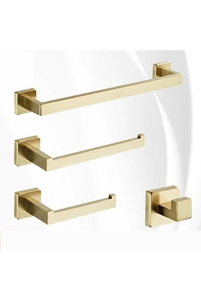 LEAXOR Set accesorii baie, 4 piese, LEAXOR, montare pe perete, aluminiu, auriu